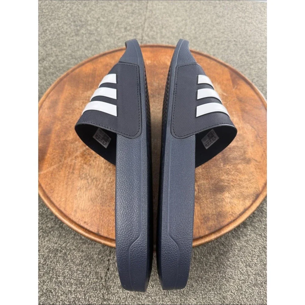 adidas Sandals Mens 13 Blue White Athletic Three-Stripe Adilette Shower Pool Gym